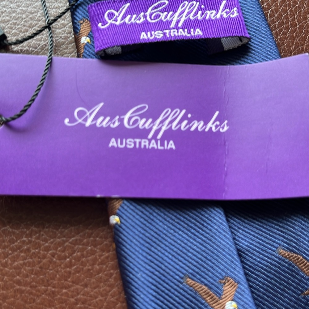 Auscuffkinks Australia Mens Skinny Eagle Woven Tie Blue Novelty NWT - Picture 8 of 10